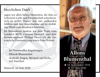 Traueranzeige von Alfons Blumenthal von FZ