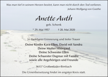 Traueranzeige von Anette Auth von FZ