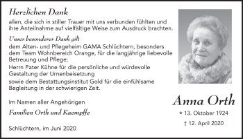 Traueranzeige von Anna Orth von FZ