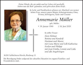 Traueranzeige von Annemarie Müller von FZ