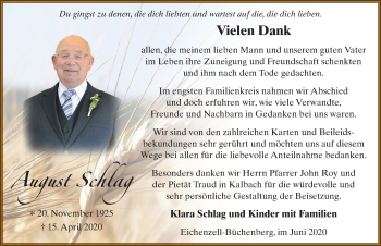 Traueranzeige von August Schlag von FZ