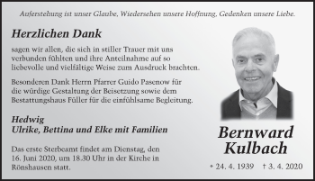 Traueranzeige von Bernward Kulbach von FZ