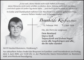 Traueranzeige von Brunhilde Kreß von FZ