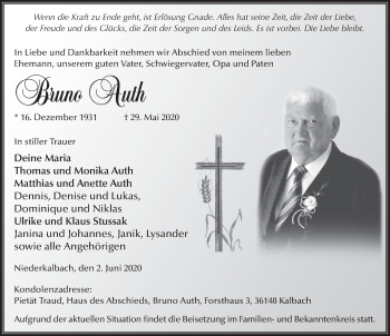 Traueranzeige von Bruno Auth von FZ