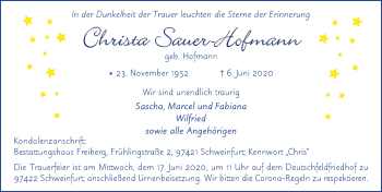 Traueranzeige von Christa Sauer-Hofmann von FZ
