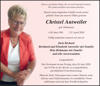 Traueranzeige von Christel Antweiler von FZ