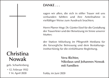 Traueranzeige von Christina Nowak von FZ