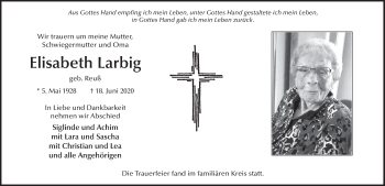Traueranzeige von Elisabeth Larbig von FZ