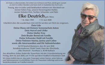 Traueranzeige von Elke Deutrich von FZ