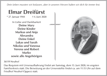 Traueranzeige von Elmar Dreifürst von FZ