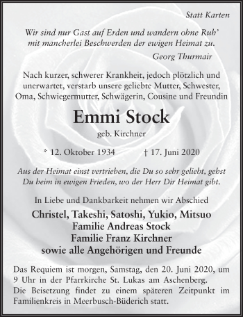 Traueranzeige von Emmi Stock von FZ