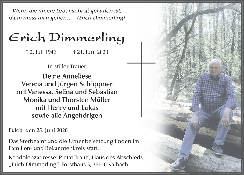  Traueranzeige für Erich Dimmerling vom 25.06.2020 aus FZ