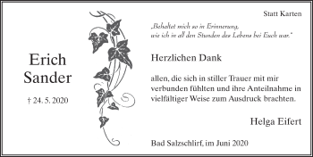 Traueranzeige von Erich Sander von FZ