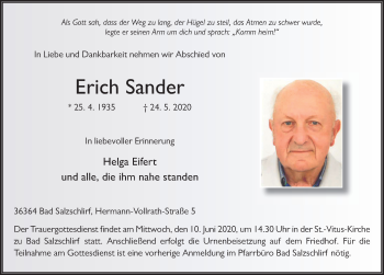 Traueranzeige von Erich Sander von FZ