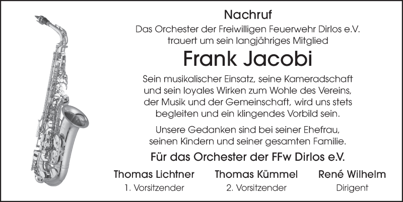  Traueranzeige für Frank Jacobi vom 25.06.2020 aus FZ