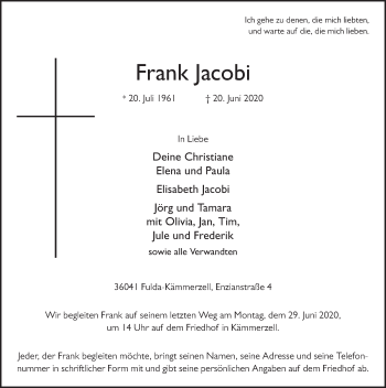 Traueranzeige von Frank Jacobi von FZ