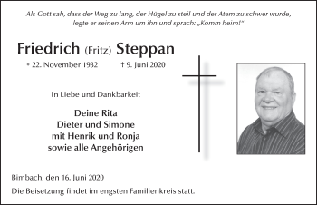 Traueranzeige von Friedrich Steppan von FZ
