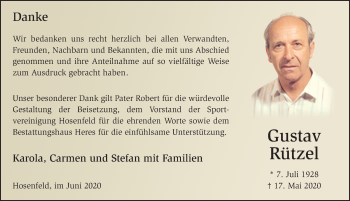 Traueranzeige von Gustav Rützel von FZ