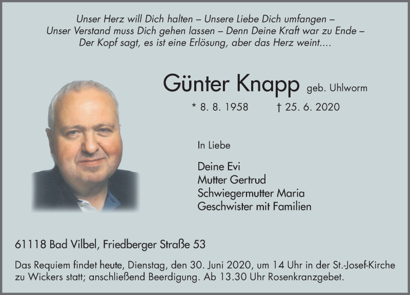 Traueranzeige für Günter Knapp vom 30.06.2020 aus FZ