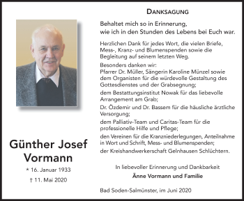 Traueranzeige von Günther Josef Vormann von FZ