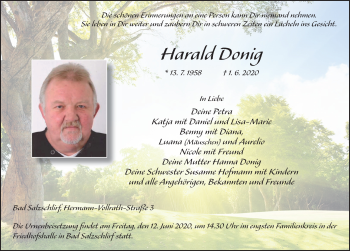 Traueranzeige von Harald Donig von FZ