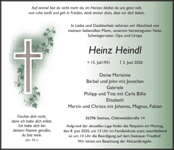 Traueranzeige von Heinz Heindl von FZ