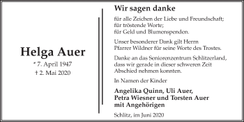 Traueranzeige von Helga Auer von FZ