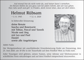Traueranzeige von Helmut Rübsam von FZ