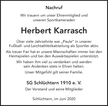 Traueranzeige von Herbert Karrasch von FZ