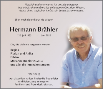 Traueranzeige von Hermann Brähler von FZ