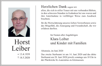 Traueranzeige von Horst Leiber von FZ