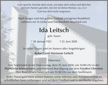 Traueranzeige von Ida Leitsch von FZ
