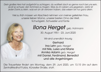 Traueranzeige von Ilona Herget von FZ