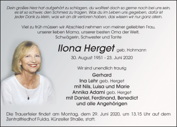 Traueranzeige von Ilona Herget von FZ