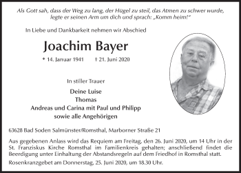 Traueranzeige von Joachim Bayer von FZ