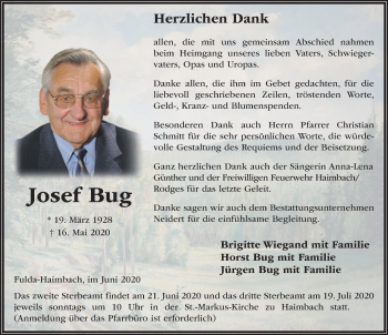 Traueranzeige von Josef Bug von FZ