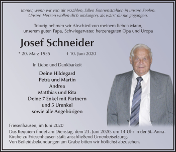 Traueranzeige von Josef Schneider von FZ