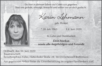 Traueranzeige von Karin Lehmann von FZ