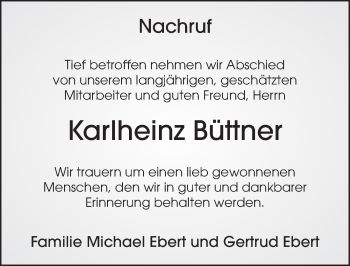 Traueranzeige von Karlheinz Büttner von FZ