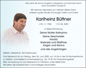 Traueranzeige von Karlheinz Büttner von FZ