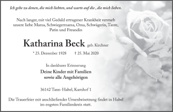 Traueranzeige von Katharina Beck von FZ