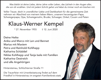 Traueranzeige von Klaus-Werner Kempel von FZ
