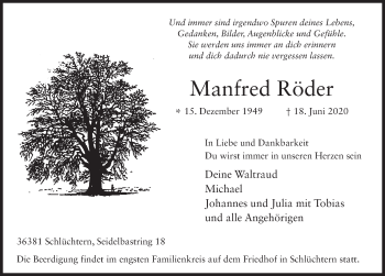 Traueranzeige von Manfred Röder von FZ