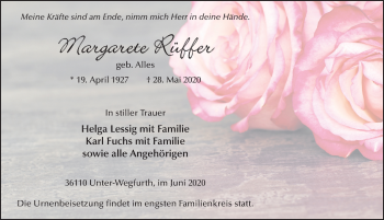 Traueranzeige von Margarete Rüffer von FZ