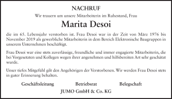 Traueranzeige von Marita Desoi von FZ