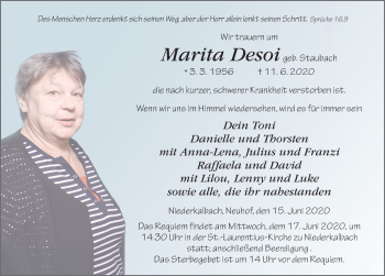 Traueranzeige von Marita Desoi von FZ