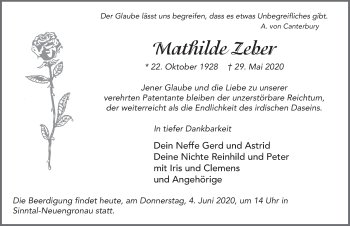 Traueranzeige von Mathilde Zeber von FZ
