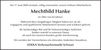 Traueranzeige von Mechthild Hanke von FZ