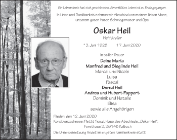 Traueranzeige von Oskar Heil von FZ