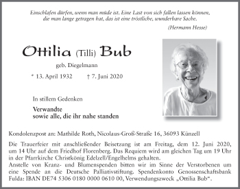 Traueranzeige von Ottilia Bub von FZ